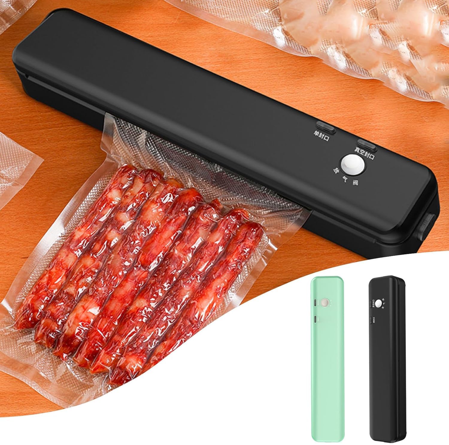 Vacuum Sealer - Automatic Food Vacuum Sealer with LED Indicator, Food Vacuum Sealer for Food Preservation Airtight Packaging System, Compact Design (Green)