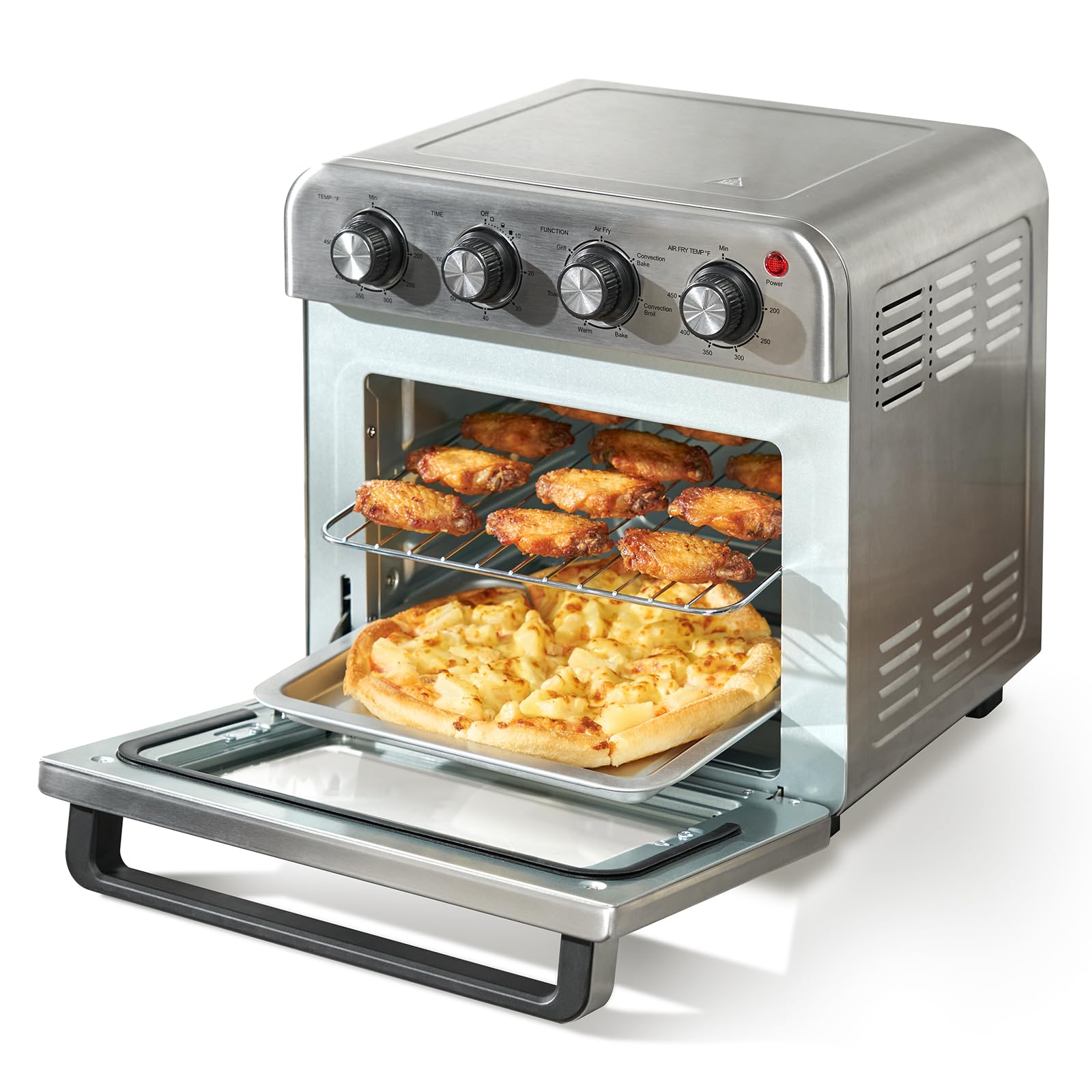 VEVOR 7-IN-1 Air Fryer Toaster Oven, 18L Convection Oven, 1800W Stainless Steel Toaster Ovens Countertop Combo with Grill, Pizza Pan, Gloves, 6 Slices Toast, 10-inch Pizza, Home and Commercial Use