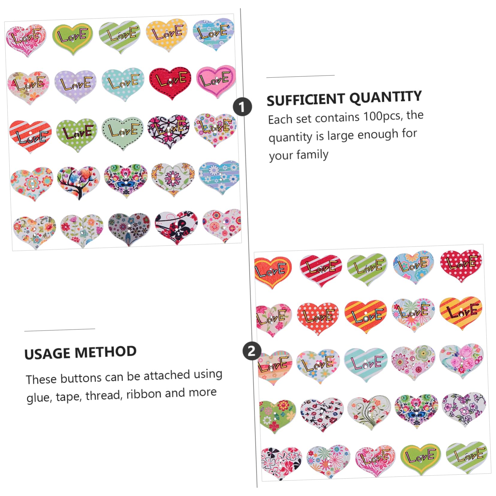 EXCEART 200 Pcs Wooden Heart Button Nativity Craft Xmas Button Assortment Decorative Wooden Craft Buttons Sewing Button with Hole Dining Table Decor Two-hole Buttons Manual Beads