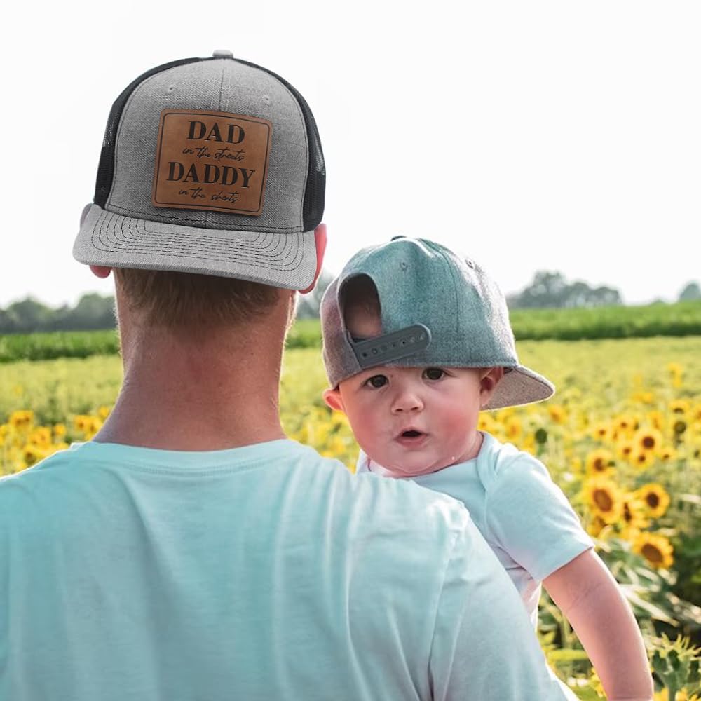 Daddy to Be Dad in The Street Daddy in The Sheets Hat Daddy Leather Patch Baseball Cap Gifts for Him Father's Day Birthday (Gray Black)