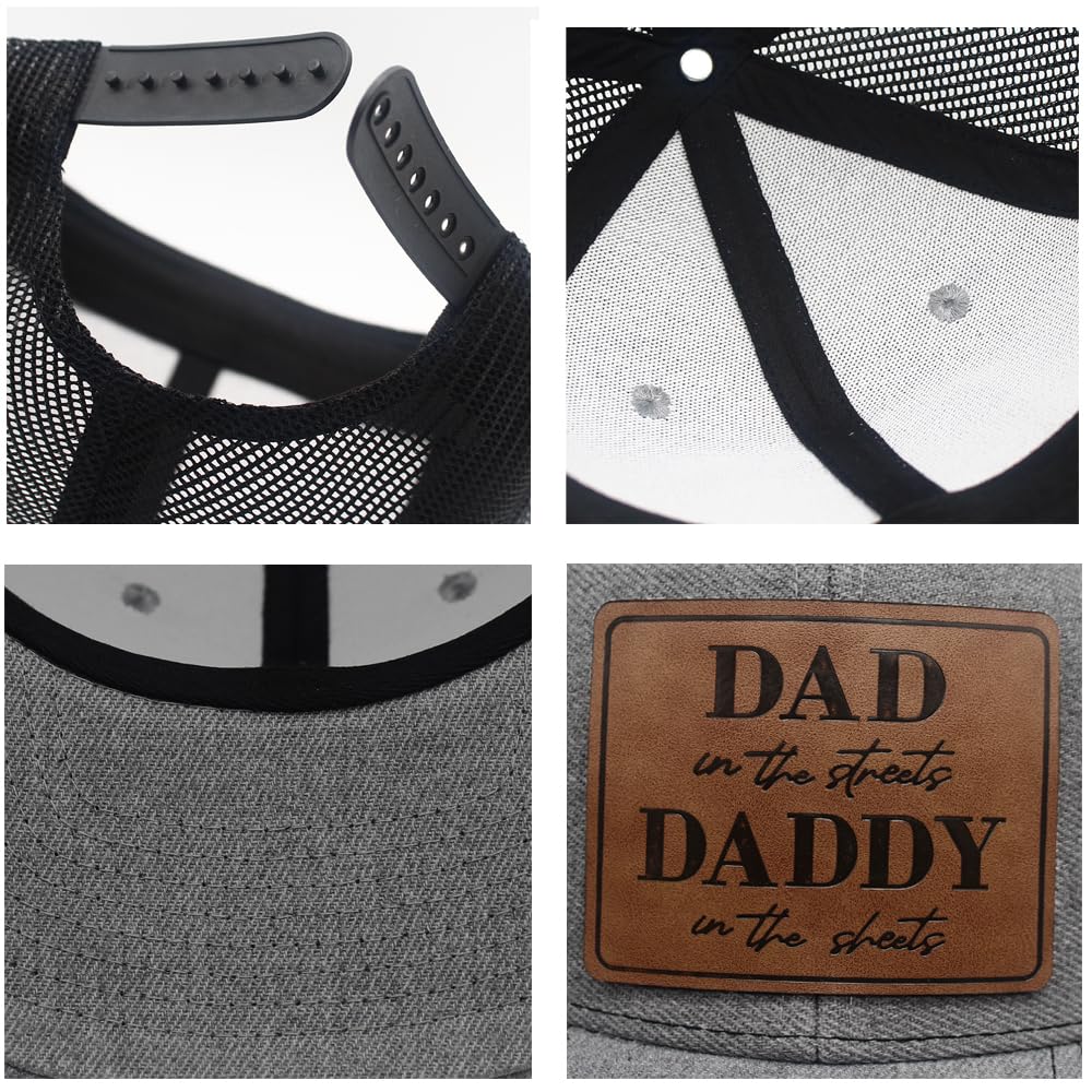 Daddy to Be Dad in The Street Daddy in The Sheets Hat Daddy Leather Patch Baseball Cap Gifts for Him Father's Day Birthday (Gray Black)