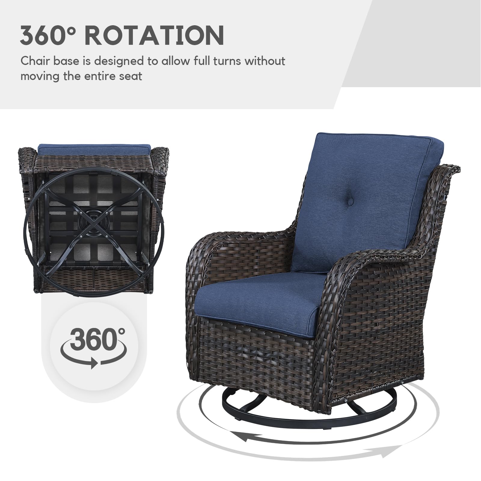 Patio Furniture 4 Piece, All-Weather PE Wicker Outdoor Furniture Set with Fire Pit Table,Outdoor Patio Furniture with Swivel Rocking Chairs