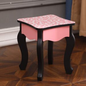 Guangshuohui Vanity Set with Mirror and Stool for Girls, Makeup Dressing Table with Drawer, Make Up Vanity Desk Princess Vanity Table for Girls (Red Leopard Print)