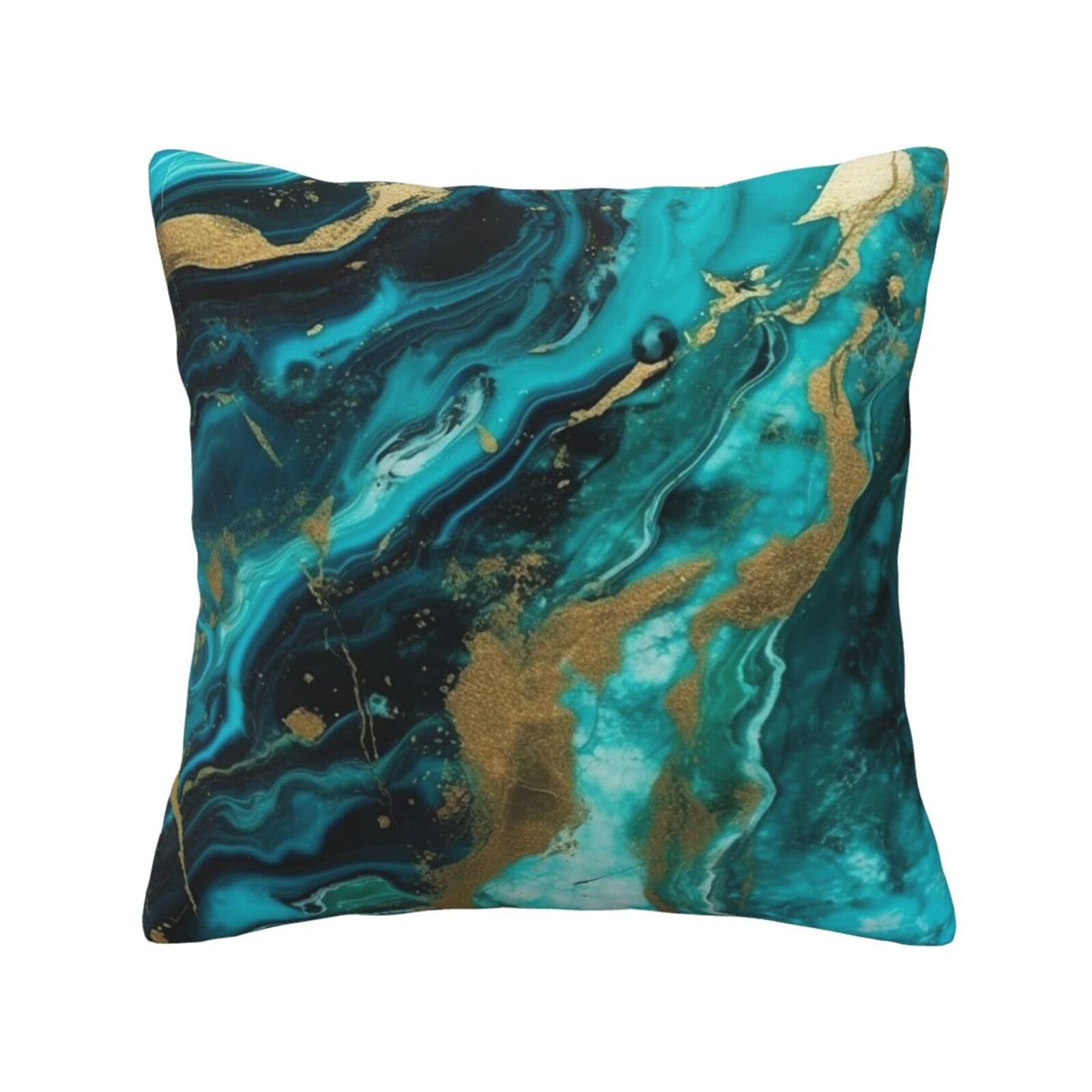 AdaNti Turquoise Blue Gold Marble Print Throw Pillow Cover Square Soft Cushion Cover Throw Pillow Case for Home Decor Living Room Bed Couch Car 20"x20"