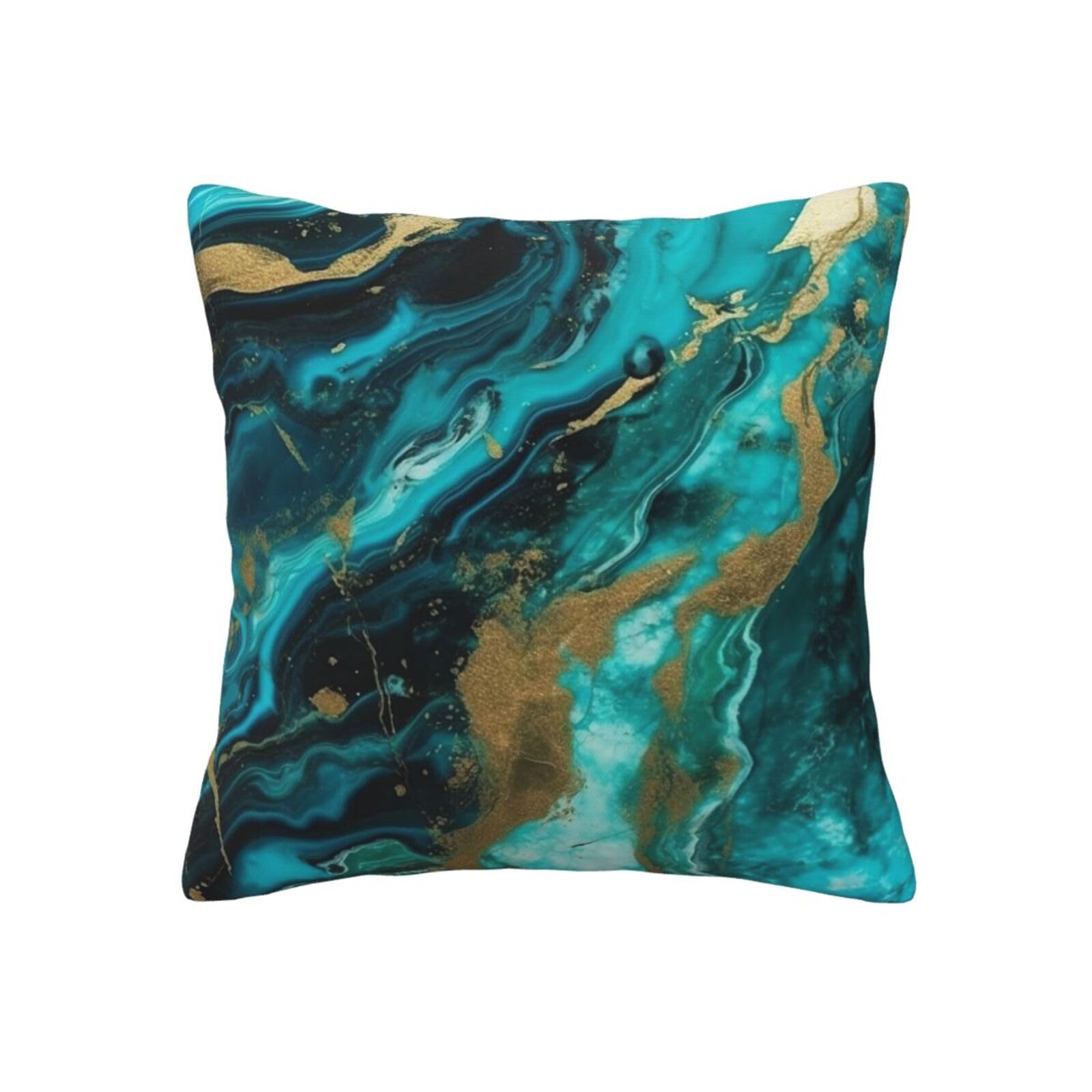 AdaNti Turquoise Blue Gold Marble Print Throw Pillow Cover Square Soft Cushion Cover Throw Pillow Case for Home Decor Living Room Bed Couch Car 20"x20"