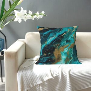 AdaNti Turquoise Blue Gold Marble Print Throw Pillow Cover Square Soft Cushion Cover Throw Pillow Case for Home Decor Living Room Bed Couch Car 20"x20"