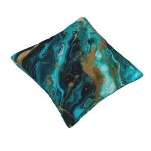 AdaNti Turquoise Blue Gold Marble Print Throw Pillow Cover Square Soft Cushion Cover Throw Pillow Case for Home Decor Living Room Bed Couch Car 20"x20"