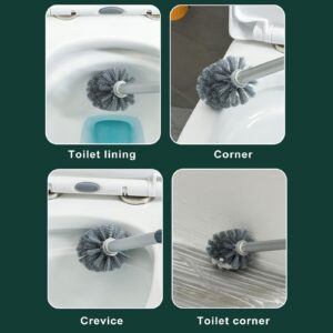 Long Handle Toilet Brush 1 Set Wall-Mounted with Holder Flexible Bristles Hangable Design No Dead Corner Bathroom Bowl Cleaner Scrubber Kit Easy Pink