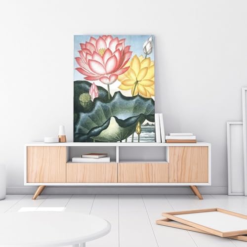 ESyem Posters Plant Wall Art Abstract Water Lilies Flower Wall Art Pond Landscape Art Poster Canvas Art Poster And Wall Art Picture Print Modern Family Bedroom Decor 24x32inch(60x80cm) Frame-style