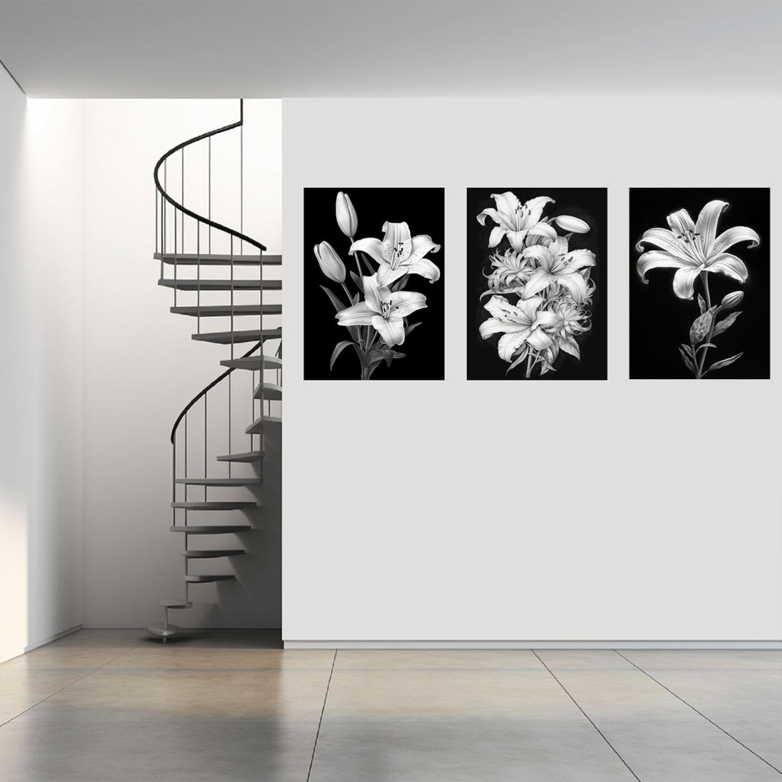 JOSUE 3PCS Boho Neutral Plant Posters Canvas Wall Art Decor,Mid Century Modern Black,white Picture Artwork Painting For Living Room Bedroom Bathroom Kitchen Wall Decor -8x12in Framed