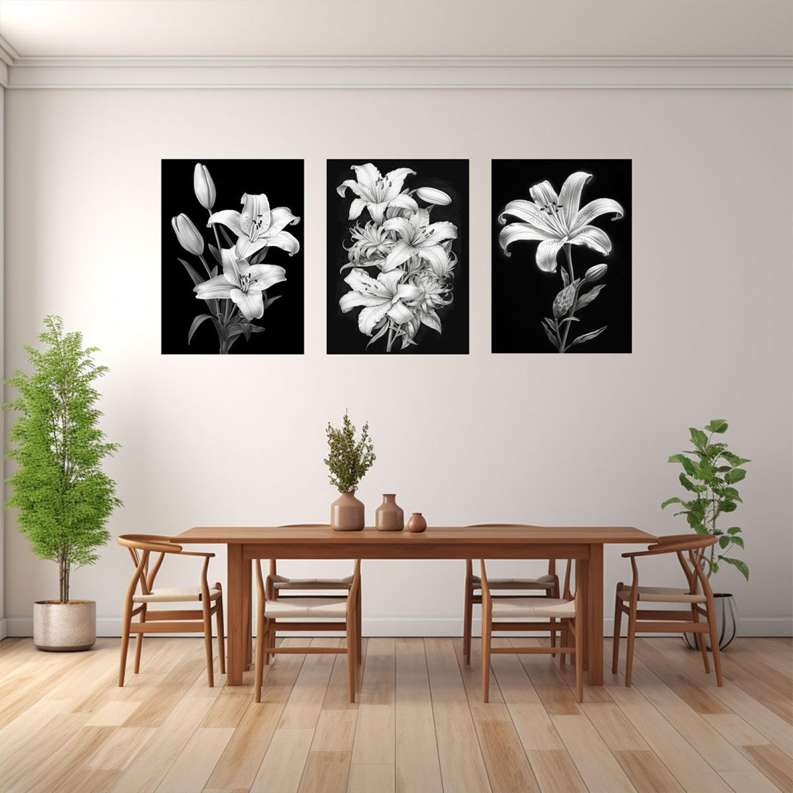 JOSUE 3PCS Boho Neutral Plant Posters Canvas Wall Art Decor,Mid Century Modern Black,white Picture Artwork Painting For Living Room Bedroom Bathroom Kitchen Wall Decor -8x12in Framed