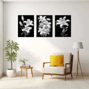 JOSUE 3PCS Boho Neutral Plant Posters Canvas Wall Art Decor,Mid Century Modern Black,white Picture Artwork Painting For Living Room Bedroom Bathroom Kitchen Wall Decor -8x12in Framed