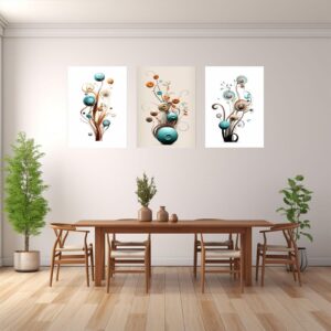 JOSUE 3 Pieces Boho Plant Minimalist Canvas Wall Art,Mid Century Modern Blue,grey For Walls Poster Art Prints For Bathroom Bedroom Living Room -20x28in Unframed