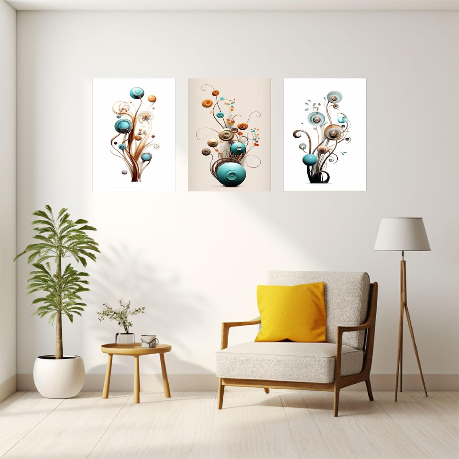 JOSUE 3 Pieces Boho Plant Minimalist Canvas Wall Art,Mid Century Modern Blue,grey For Walls Poster Art Prints For Bathroom Bedroom Living Room -20x28in Unframed