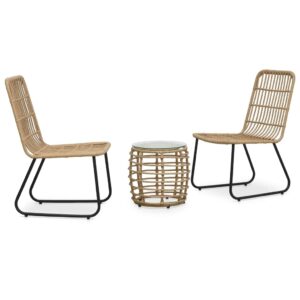 makastle outdoor patio bistro set, 3 piece rattan wicker conversation chair sets balcony furniture for yard lawn garden porch poolside, poly rattan oak