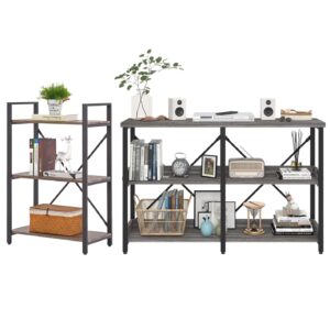 BON AUGURE Industrial Entryway Table and Small 3 Tier Bookshelf, Wood and Metal Furniture Set for Living Room, Bedroom, Kitchen, Home Office (Dark Grey Oak)