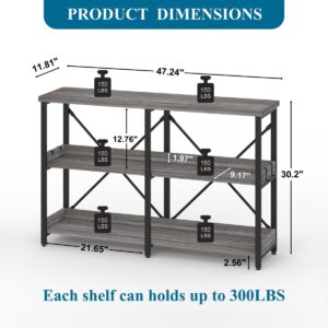 BON AUGURE Industrial Entryway Table and Small 3 Tier Bookshelf, Wood and Metal Furniture Set for Living Room, Bedroom, Kitchen, Home Office (Dark Grey Oak)