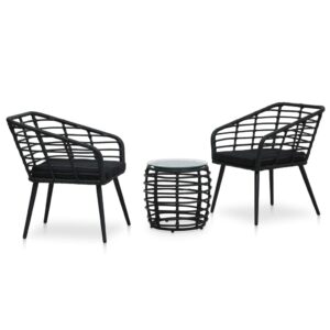 makastle outdoor patio bistro set, 3 piece rattan wicker conversation chair sets balcony furniture for yard lawn garden porch poolside, poly rattan black