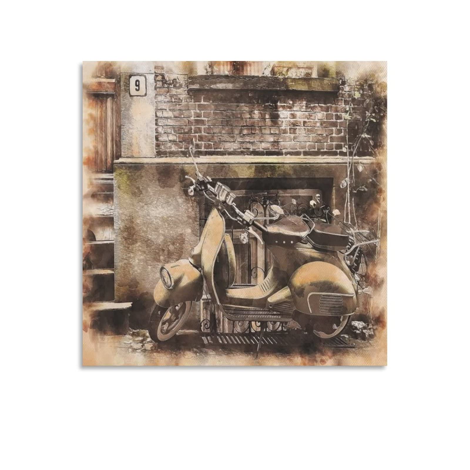 ESyem Posters Vintage Poster Old Motorcycle Fireplace Poster Abstract Painting Art Poster Canvas Art Poster And Wall Art Picture Print Modern Family Bedroom Decor 24x24inch(60x60cm) Unframe-style