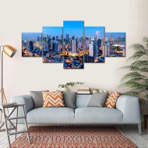 Painting The Picture Print on Canvas Print Wall Art Picture for Home Decor 5 Business District Wall Art Painting Pictures Print on Canvas Abstract for Home Modern Decoration Piece (Unframe)