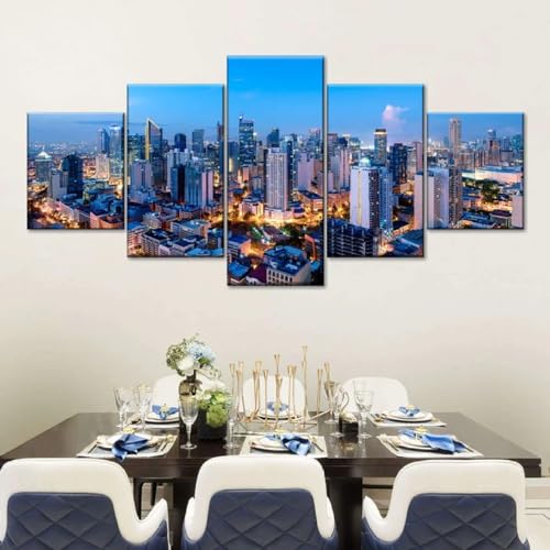 Painting The Picture Print on Canvas Print Wall Art Picture for Home Decor 5 Business District Wall Art Painting Pictures Print on Canvas Abstract for Home Modern Decoration Piece (Unframe)