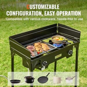 VEVOR Outdoor Propane Burner, 2 Burner Propane Stove with Windscreen, Heavy Duty Gas Cooker w/Detachable Legs Stand & Adjustable PSI Regulator, Propane Burners for Outdoor Cooking