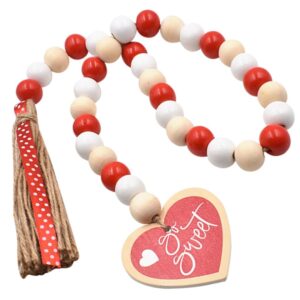 sweet valentine's day rope tassel beads printed dot tassel wood beads diy decorative pendant wood beads garlands bead garland home decor wall valentine day decor wood decor