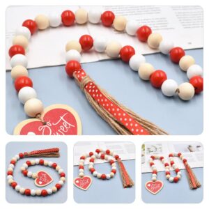 Sweet Valentine's Day Rope Tassel Beads Printed Dot Tassel Wood Beads DIY Decorative Pendant Wood Beads Garlands Bead Garland Home Decor Wall Valentine Day Decor Wood Decor