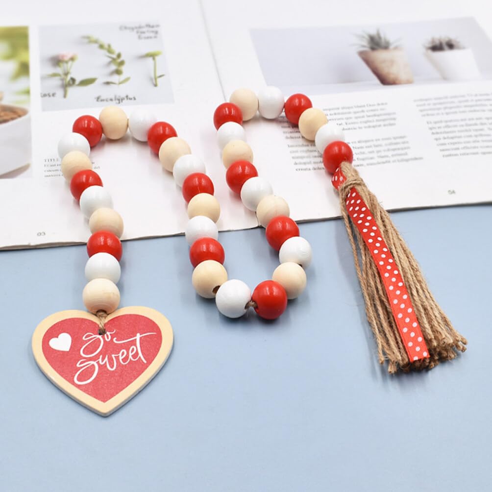 Sweet Valentine's Day Rope Tassel Beads Printed Dot Tassel Wood Beads DIY Decorative Pendant Wood Beads Garlands Bead Garland Home Decor Wall Valentine Day Decor Wood Decor