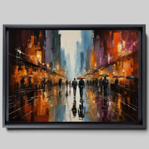 abstract wall art rain modern canvas art prints girl umbrella with red dress walking in street figure artwork, love