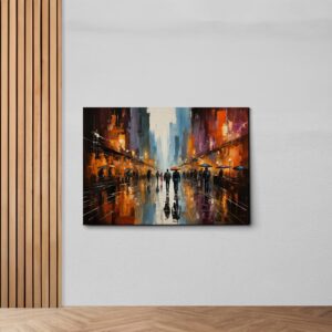 Abstract Wall Art Rain Modern Canvas Art Prints Girl Umbrella with Red Dress Walking in Street Figure Artwork, love