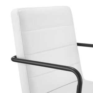 Euro Style White Faux Leather/Black Steel Leander Rolling Office Chair with Armrests - Modern Computer Desk Chair with Wheels for Work, Gaming