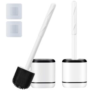 toilet brush, 2 pack toilet bowl brushes and holder set, silicone toilet brush with ventilation holder for deep cleaning, toilet bowl cleaners cleaning supplies for bathroom