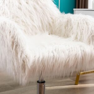 Daesar Modern Faux Fur Home Office Chair, Fluffy Chair for Girls, Makeup Vanity Chair, White