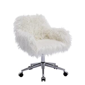 Daesar Modern Faux Fur Home Office Chair, Fluffy Chair for Girls, Makeup Vanity Chair, White