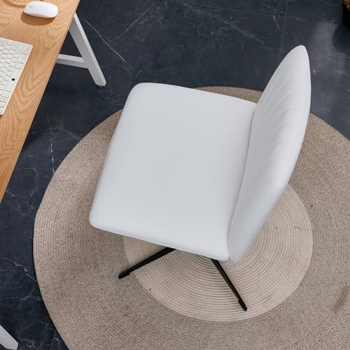 Daesar White High Grade Pu Material. Home Computer Chair Office Chair Adjustable 360 ° Swivel Cushion Chair with Black Foot Swivel Chair Makeup Chair Study Desk Chair. No Wheels