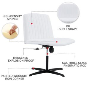 Daesar White High Grade Pu Material. Home Computer Chair Office Chair Adjustable 360 ° Swivel Cushion Chair with Black Foot Swivel Chair Makeup Chair Study Desk Chair. No Wheels