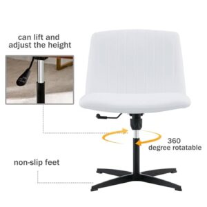 Daesar White High Grade Pu Material. Home Computer Chair Office Chair Adjustable 360 ° Swivel Cushion Chair with Black Foot Swivel Chair Makeup Chair Study Desk Chair. No Wheels