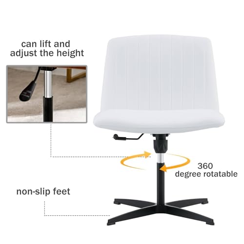 Daesar White High Grade Pu Material. Home Computer Chair Office Chair Adjustable 360 ° Swivel Cushion Chair with Black Foot Swivel Chair Makeup Chair Study Desk Chair. No Wheels