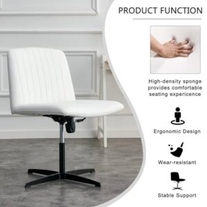 Daesar White High Grade Pu Material. Home Computer Chair Office Chair Adjustable 360 ° Swivel Cushion Chair with Black Foot Swivel Chair Makeup Chair Study Desk Chair. No Wheels