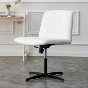 Daesar White High Grade Pu Material. Home Computer Chair Office Chair Adjustable 360 ° Swivel Cushion Chair with Black Foot Swivel Chair Makeup Chair Study Desk Chair. No Wheels