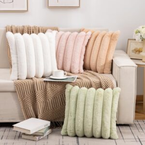 SONAICHTE Faux Fur Pillow Cover Decorative Throw Pillow 18x18 Set of 2 White pillow covers Decor Throw Pillows for Couch Sofa Bedroom