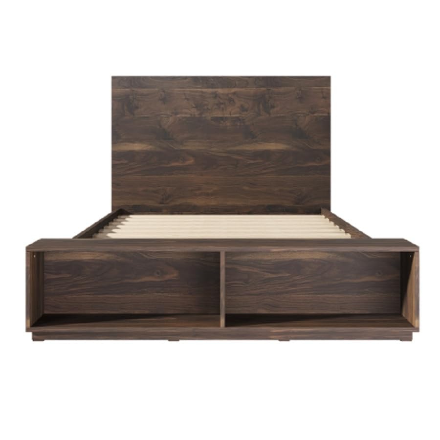 Orvieto Walnut Queen-Size Platform Wooden Bed with Storage