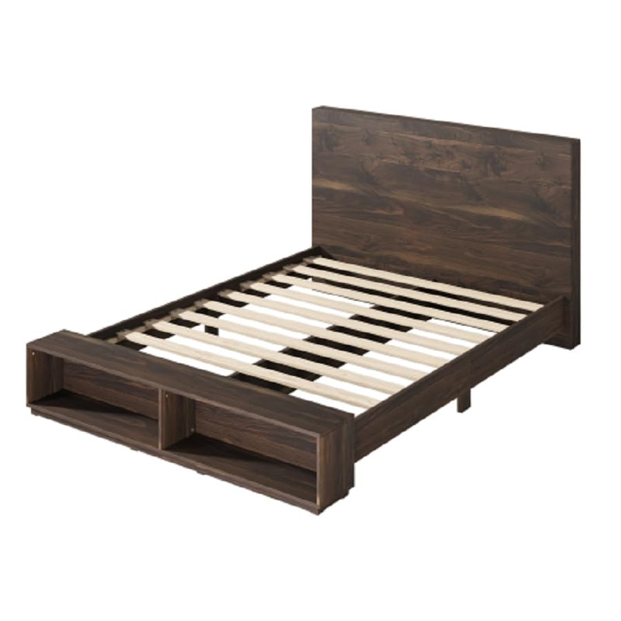 Orvieto Walnut Queen-Size Platform Wooden Bed with Storage