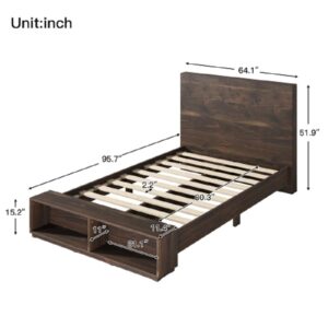 Orvieto Walnut Queen-Size Platform Wooden Bed with Storage