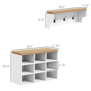 HOMCOM 2-in-1 Coat Rack Shoe Bench Set, 5-Hook Hall Tree with Bench and Shoe Storage for 9 Pairs of Shoes for Entryway, Hallway, White