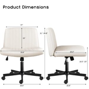 PUKAMI Criss Cross Chair with Wheels,Fabric Padded Armless Cross Legged Office Desk Chair for Home Office,Modern Swivel Height Adjustable Wide Seat Computer Task Vanity Chair (Beige)