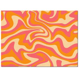 2' x 3' Area Rug, Orange Pink Non-Skid Rubber Backing Large Rectangle Rugs - Living Room Bedroom Home Office Modern Moire Geometric Abstract Art Indoor Floor Mat Carpets