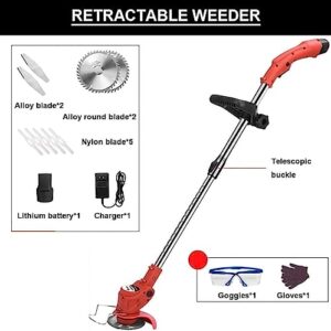 Handheld Cordless String Trimmer Small Household Lawn Mower Electric Grass Cutter Retractable Rod Equipped with Lithium Battery Charger (Size : Battery*1)