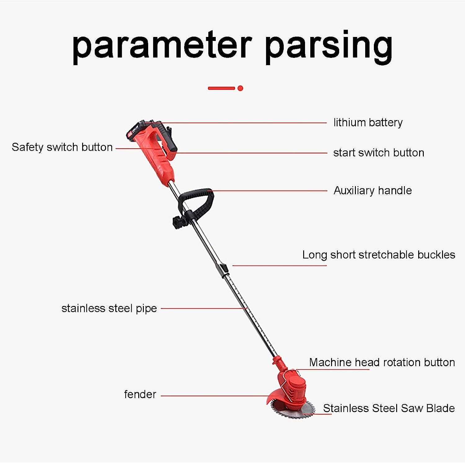 Handheld Cordless Lawn Mower, Adjustable Length Rechargeable Home Small Trimmer 24V Electric Handheld Garden Weeder